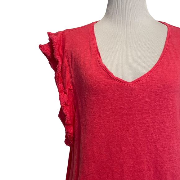 Chicos Linen Flutter Sleeve Top Size 3 (XL) Pink V-Neck - Picture 3 of 9